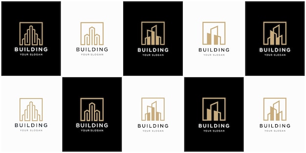 Colección de arquitectura de edificios, símbolos de diseño de logotipos inmobiliarios