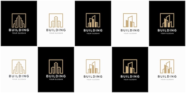 Colección de arquitectura de edificios, símbolos de diseño de logotipos inmobiliarios