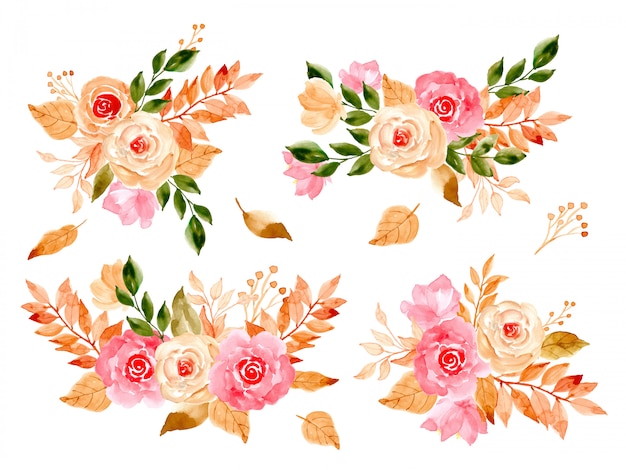 Colección de arreglos florales en acuarela