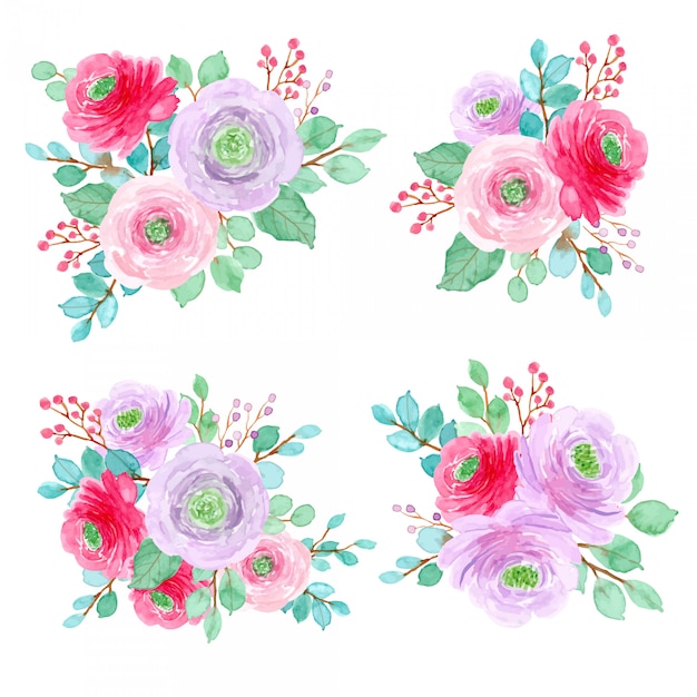 colección de arreglos florales de acuarela