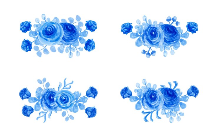 Vector colección de arreglos florales azules con acuarela