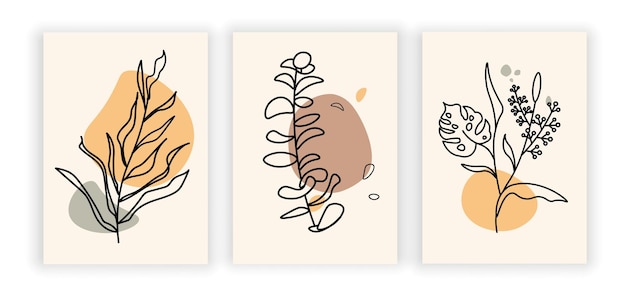 Colección de arte contemporáneo carteles orgánicos minimalistas con contornos de hojas flores e irregulares