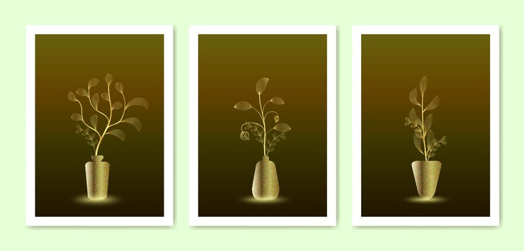 Vector colección de arte de línea botánica de lujo con jarrón. diseño de pan de oro. uso para imprimir arte, portadas, carteles, arte de la pared
