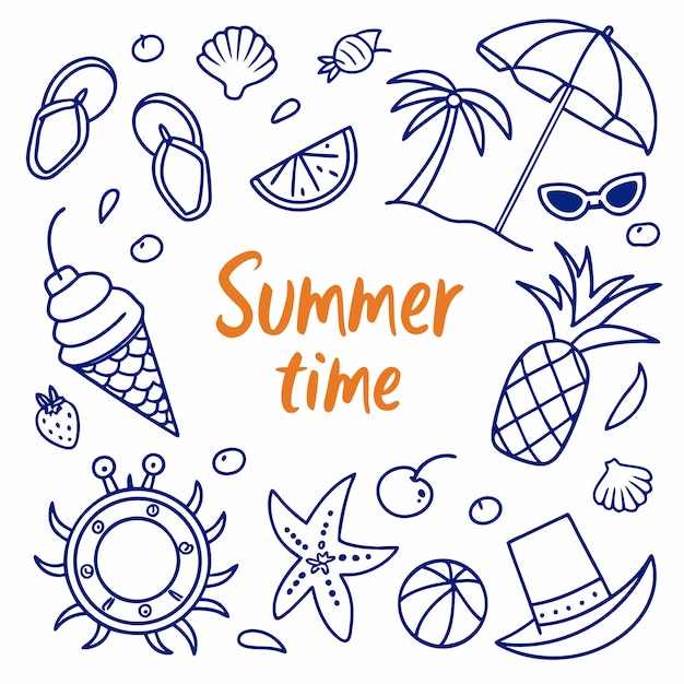 Colección de arte de línea temática de verano