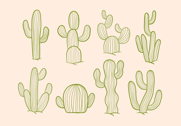 Colección de arte de líneas de cactus dibujadas a mano