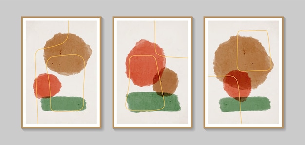 Colección de arte de pared abstracto vectorial con formas de acuarela colores y líneas boho