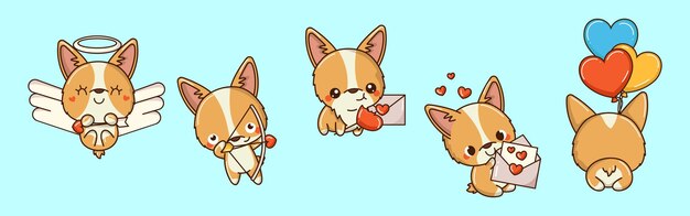 Colección de arte de perro corgi vectorial conjunto de ilustración de imágenes prediseñadas de cachorro aislado animales vectoriales lindos