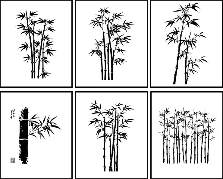 Colección de arte de silueta de bambú negro y blanco Bundle de archivos vectoriales de bambú