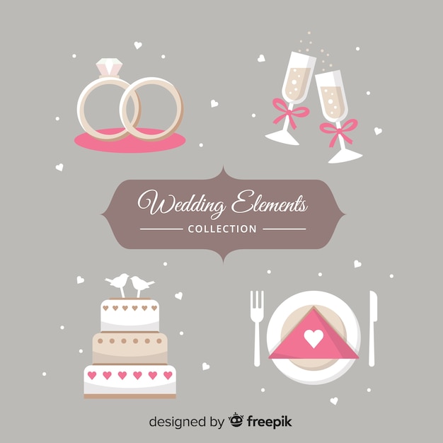 Vector colección de artículos de boda en diseño plano