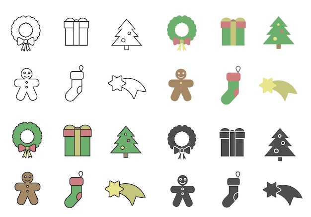 Colección de atributos festivos Iconos de invierno Símbolos de Navidad y Año Nuevo