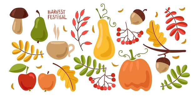 Colección de atributos de otoño elementos de otoño conjunto vectorial de iconos de otoño o pegatinas tarjeta de otoño