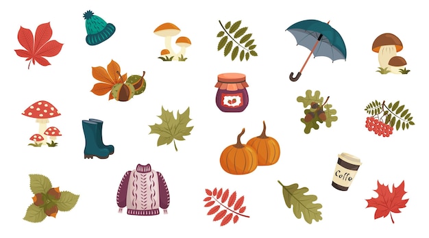 Colección de atributos de otoño elementos de otoño vector tarjeta de otoño