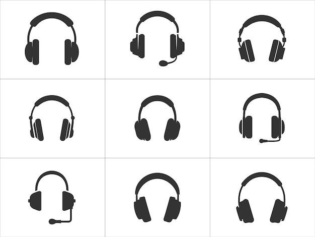 Colección de auriculares con micrófono en diferentes estilos y diseños