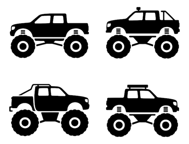 Colección de automóviles de silueta negra camiones suvs