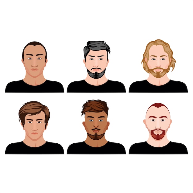 Vector colección avatar masculino con varios estilos de cabello y color de barba y piel