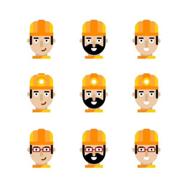 Vector colección de avatar de trabajador de construcción