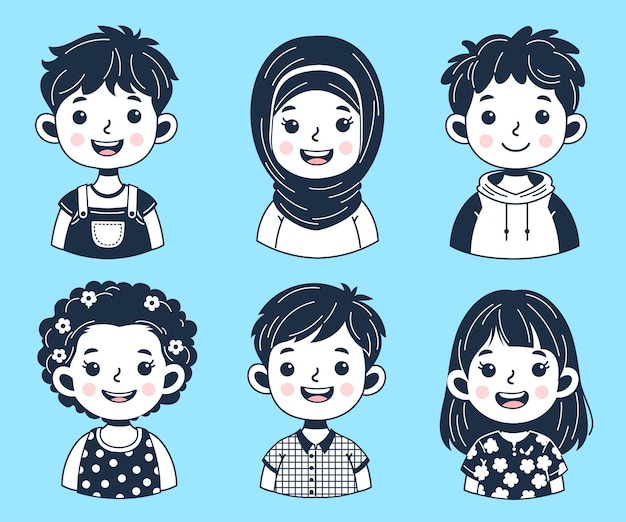 Colección de avatares con niños alegres con trazos de caras lindas