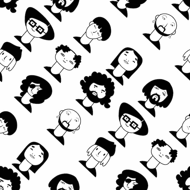 Colección de avatares de personas dibujadas a mano Conjunto de diferentes retratos de cabeza Libro para colorear