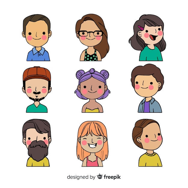 Colección de avatares de personas dibujadas a mano