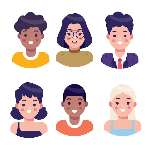 Colección de avatares de personas ilustradas.