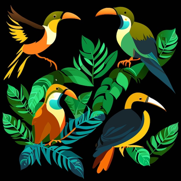 Vector colección de aves del amazonas de acuarela digital