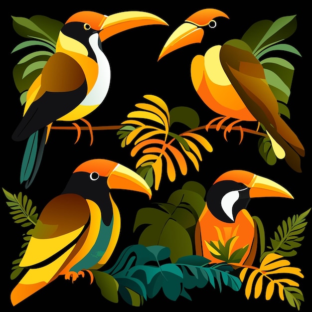 Vector colección aves del amazonas en acuarela