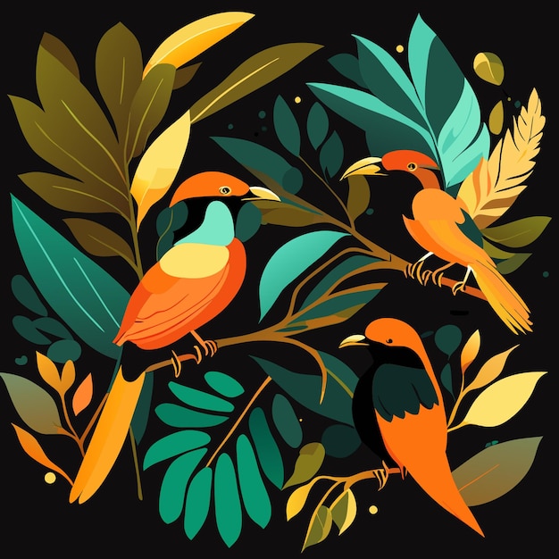 Vector colección de aves del bosque amazónico