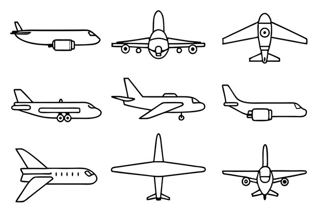 una colección de aviones con diferentes imágenes, incluida una con un avión en la parte superior