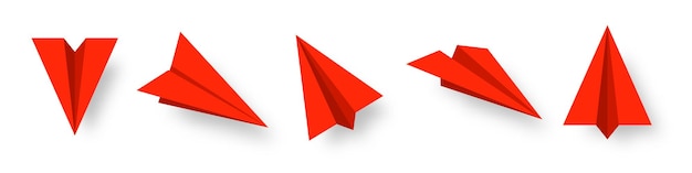 Colección de aviones de papel rojo realistas aviones de origami hechos a mano en juguete de papel de estilo plano para un niño