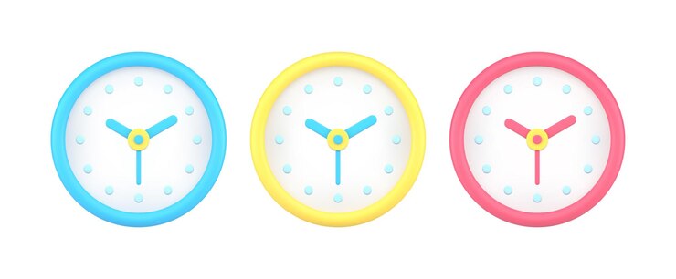Vector colección azul amarillo y rojo analógico reloj de pared vista frontal tiempo control d icono plantilla vector