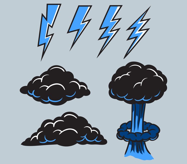 Vector colección azul y negra del vector del perno y de la nube.
