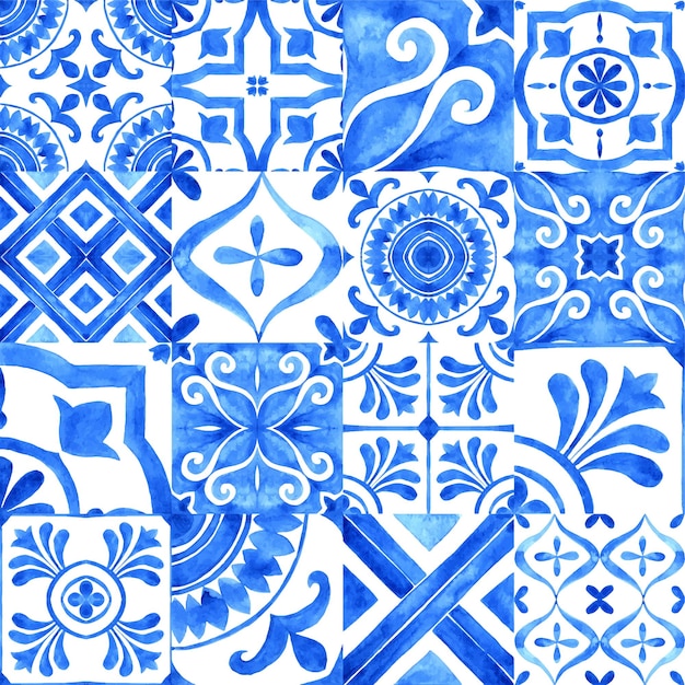 Colección de azulejos portugueses Patrón transparente magnífico azul y blanco