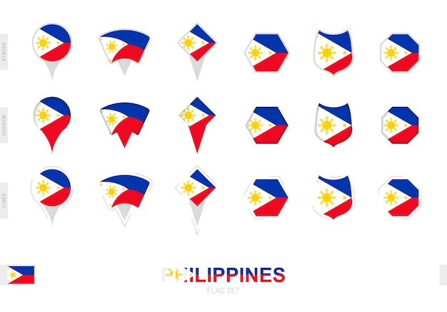 Colección de la bandera de Filipinas en diferentes formas y con tres efectos diferentes