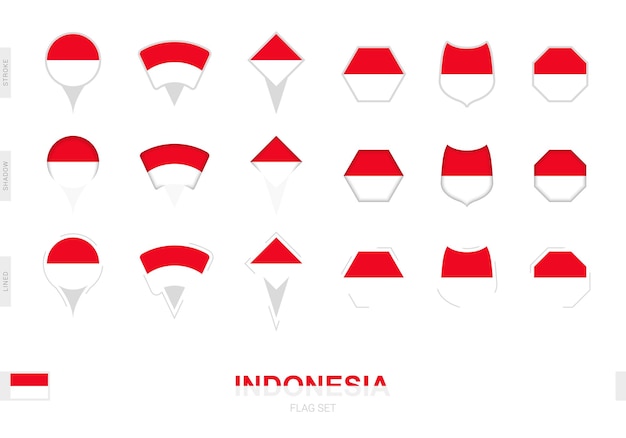 Colección de la bandera de Indonesia en diferentes formas y con tres efectos diferentes