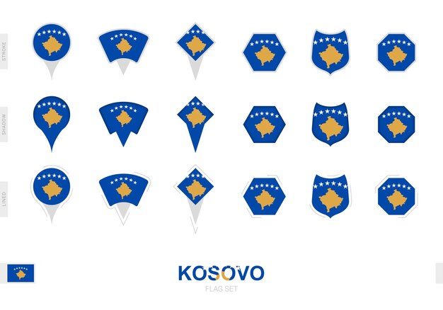 Colección de la bandera de Kosovo en diferentes formas y con tres efectos diferentes