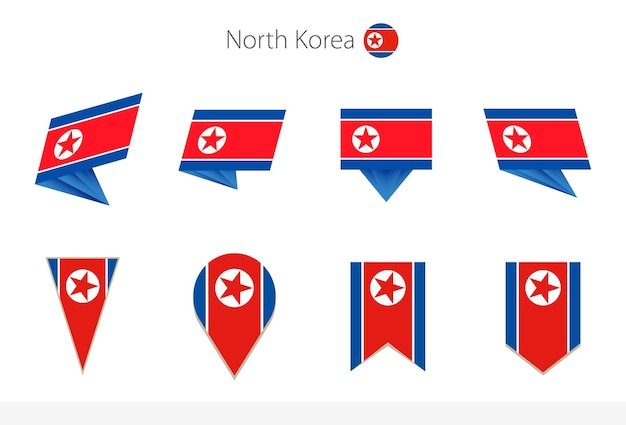 Vector colección de la bandera nacional de corea del norte ocho versiones de banderas vectoriales de corea del norte