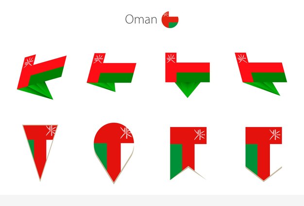 Colección de la bandera nacional de Omán ocho versiones de banderas vectoriales de Omán