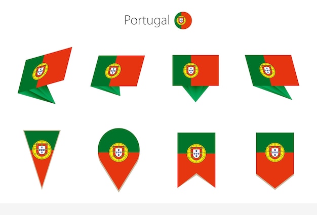 Colección de la bandera nacional de portugal ocho versiones de banderas vectoriales de portugal