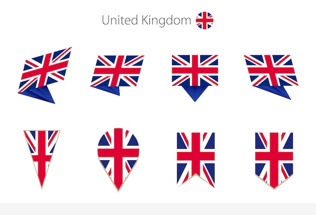 Colección de la bandera nacional del Reino Unido ocho versiones de banderas vectoriales del Reino Unido