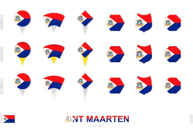 Colección de la bandera de Sint Maarten en diferentes formas y con tres efectos diferentes