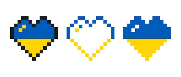 Colección bandera de ucrania en pixel hearts