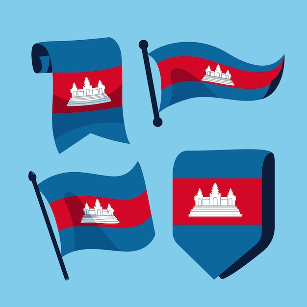 Colección de banderas de Camboya con el símbolo de Angkor Wat