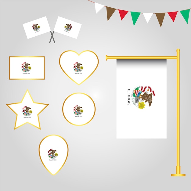 colección de banderas de emblemas e iconos del estado de Illinois de Estados Unidos en diferentes formas