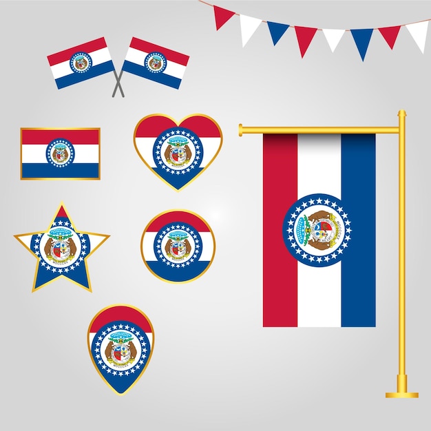 colección de banderas de emblemas e íconos del estado de Missouri de Usa en diferentes formas