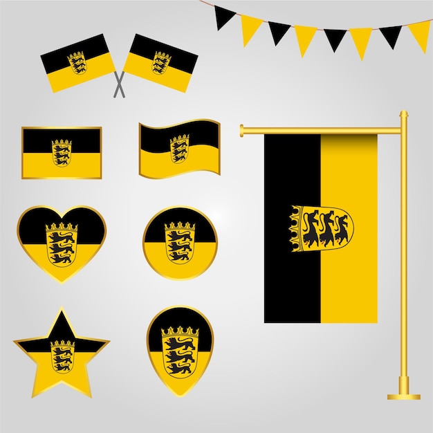 Vector colección de banderas del estado de alemania de badenwurttemberg en diferentes formas