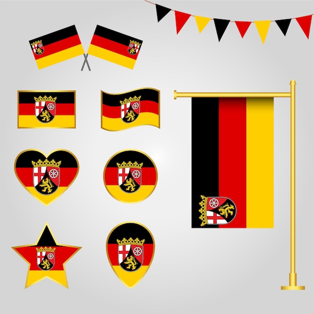 Colección de banderas del estado de Renania Palatinado de Alemania en diferentes formas