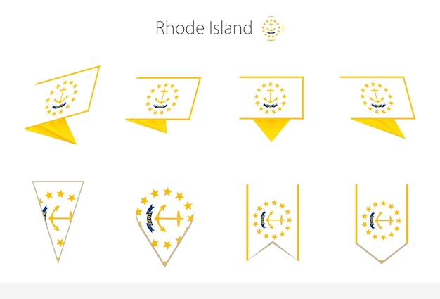 Colección de banderas del estado de rhode island ee. uu. ocho versiones de banderas vectoriales de rhode island