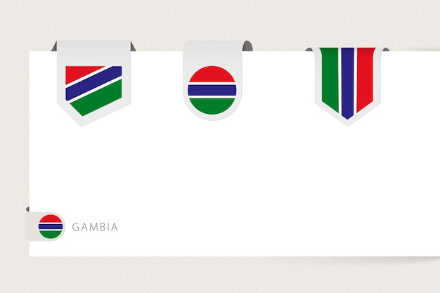 Colección de banderas de etiqueta de gambia en diferentes formas plantilla de bandera de cinta de gambia