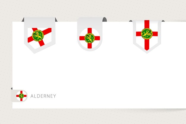 Colección de banderas de etiquetas de Alderney en diferentes formas Plantilla de bandera de cinta de Alderney