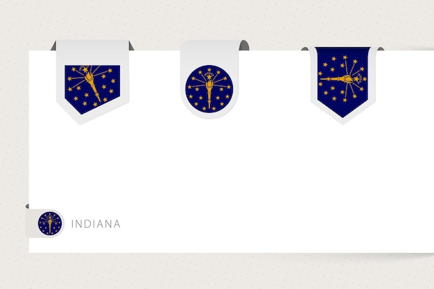 Colección de banderas de etiquetas del estado de ee. uu. indiana en diferentes formas plantilla de bandera de cinta de indiana